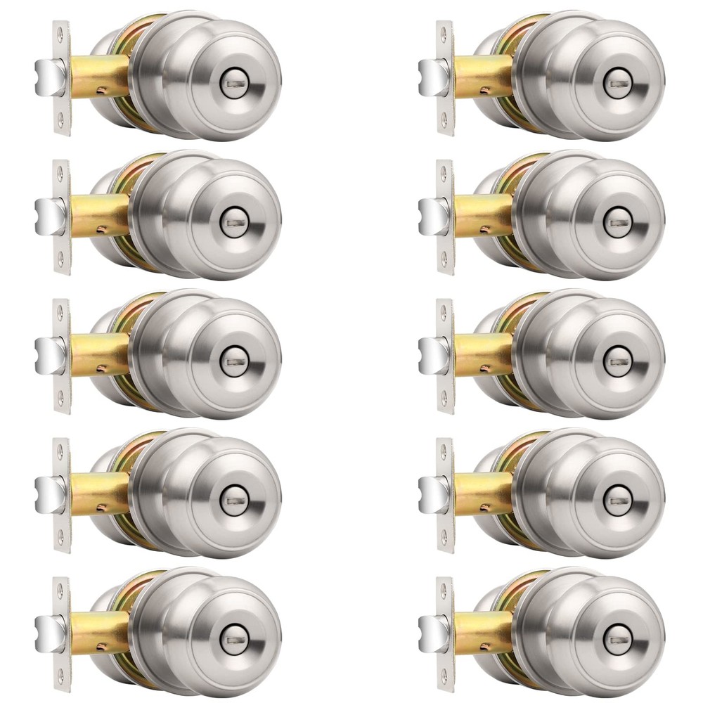 Brushed Nickel Bed/Bath Door Knobs, Satin 10 Pack,