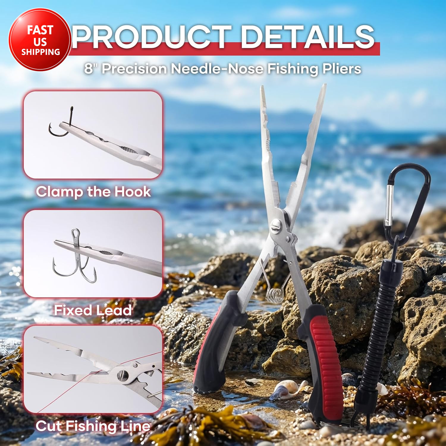 Saltwater Resistant Fishing Pliers,Needle Nose Pliers，Fishing Tool，Stainless Ste