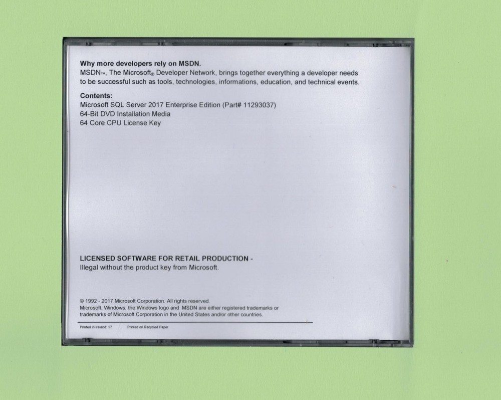 SQL Server 2017 Enterprise Unlimited CALs New Authentic Retail Microsoft License