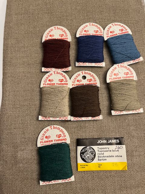 THE NO J SAMPLER Eileen Bennett Chart, Linen Fabric, Ginnie Thompson Thread