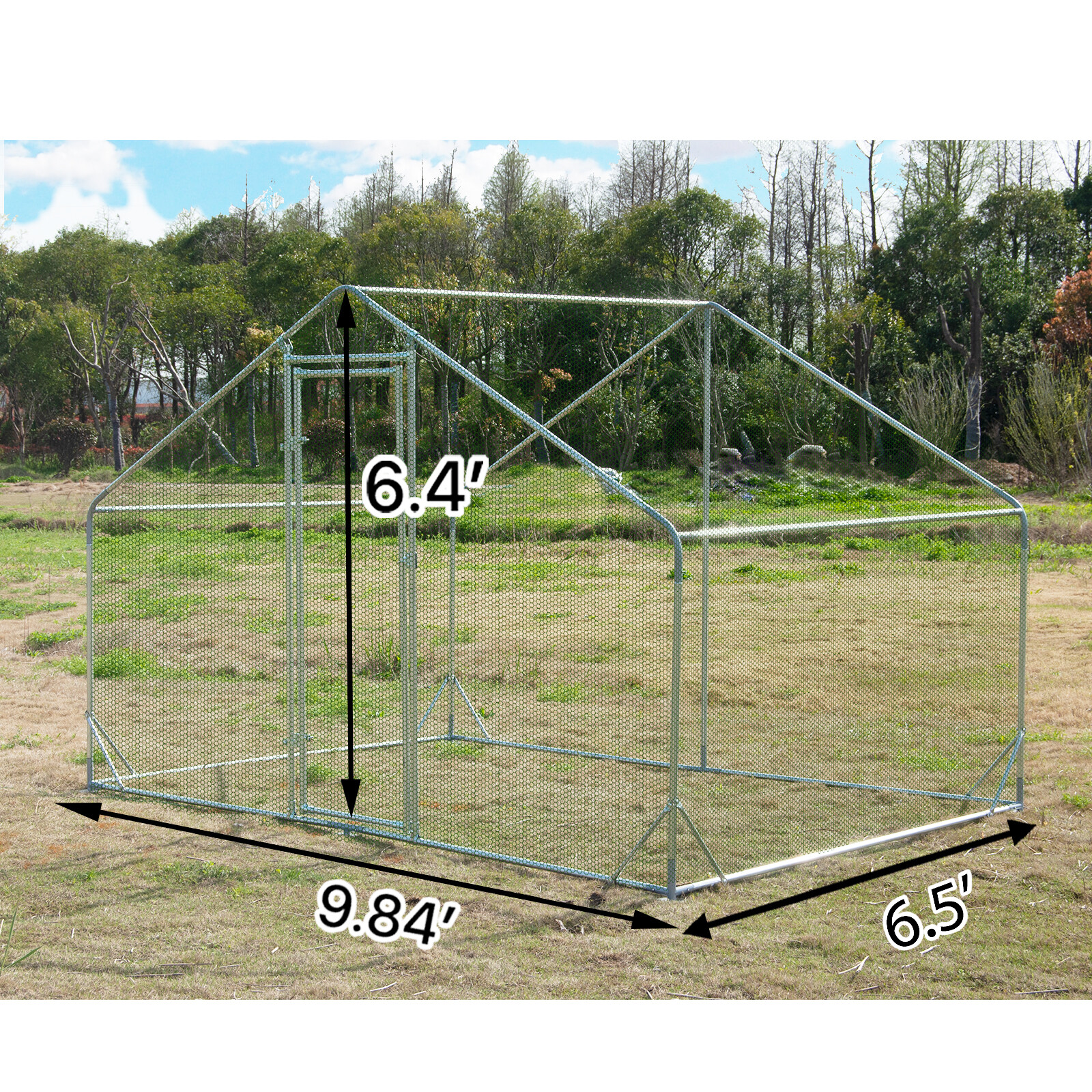 Large Metal Chicken Coop, Walk-in Poultry Cage Galvanized Hen Playpen House