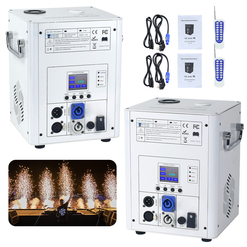 2PCS 750W Cold Spark Firework Machine DJ Event Party Machine with Flight Case