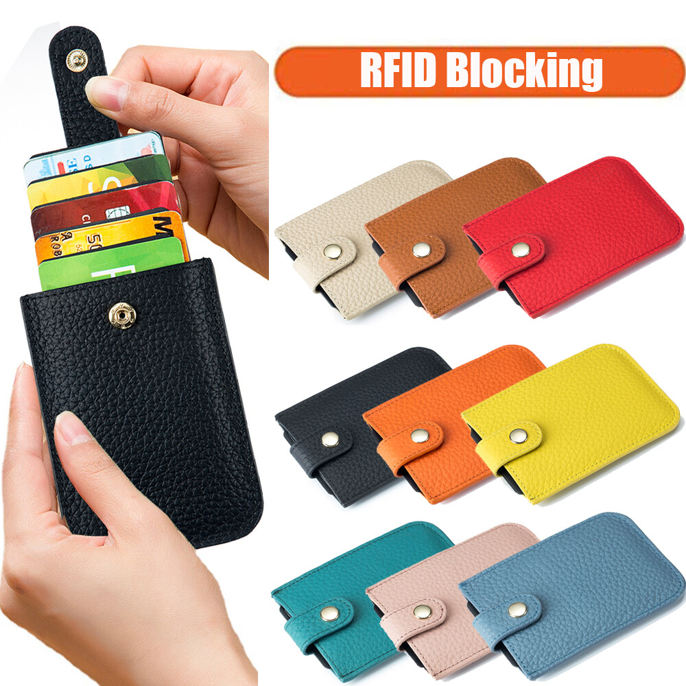 Safe RFID Leather Minimalist Slim Wallets Multi Card Holder Purse with Pull Tab