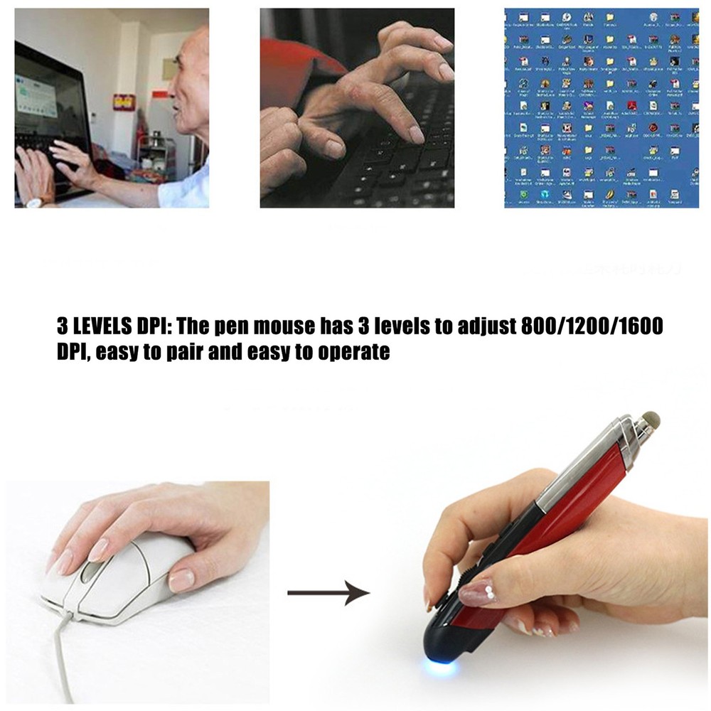 Wireless Pen Mouse 3 Levels Adjustable DPI Touch Screen Writing For Computer Red