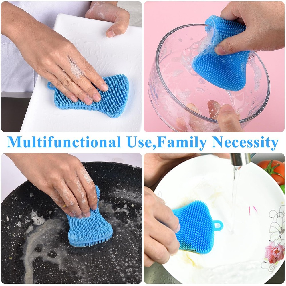 Silicone Dish Sponges 6 Pack Durable Fast Dry Multi Purpose Kitchen Set