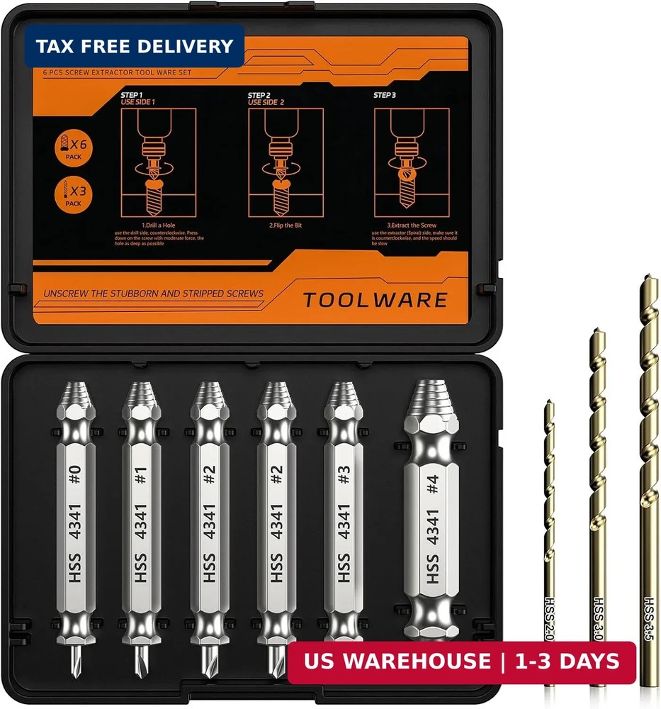 Damaged Screw Extractor Set Easy Out Bolt Remover Tool Kit