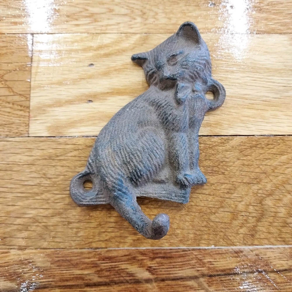 Cat Kitten Kitty Coat Hooks Key Wall Rustic Cast Iron Hanger Leash Deck 4.5"×2"