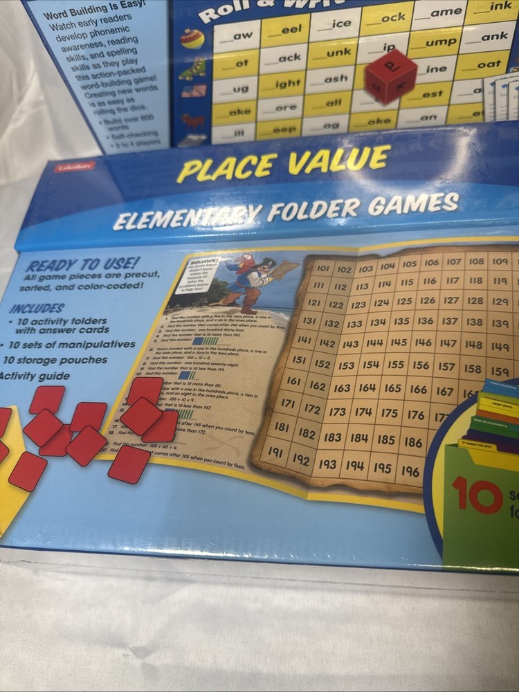 3 Lakeshore Learning games Roll & Write Word,Place Value, Elementary folder NEW