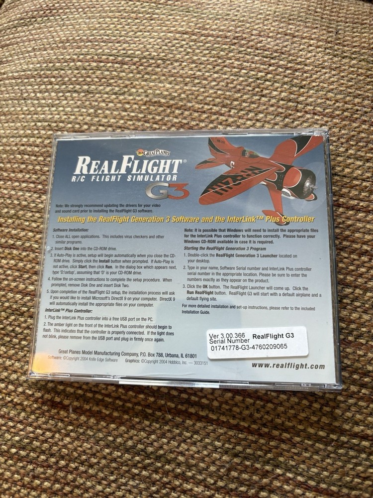 GreatPlanes RealFlight R/C Flight Simulator G3 Disc One (Install Disc)