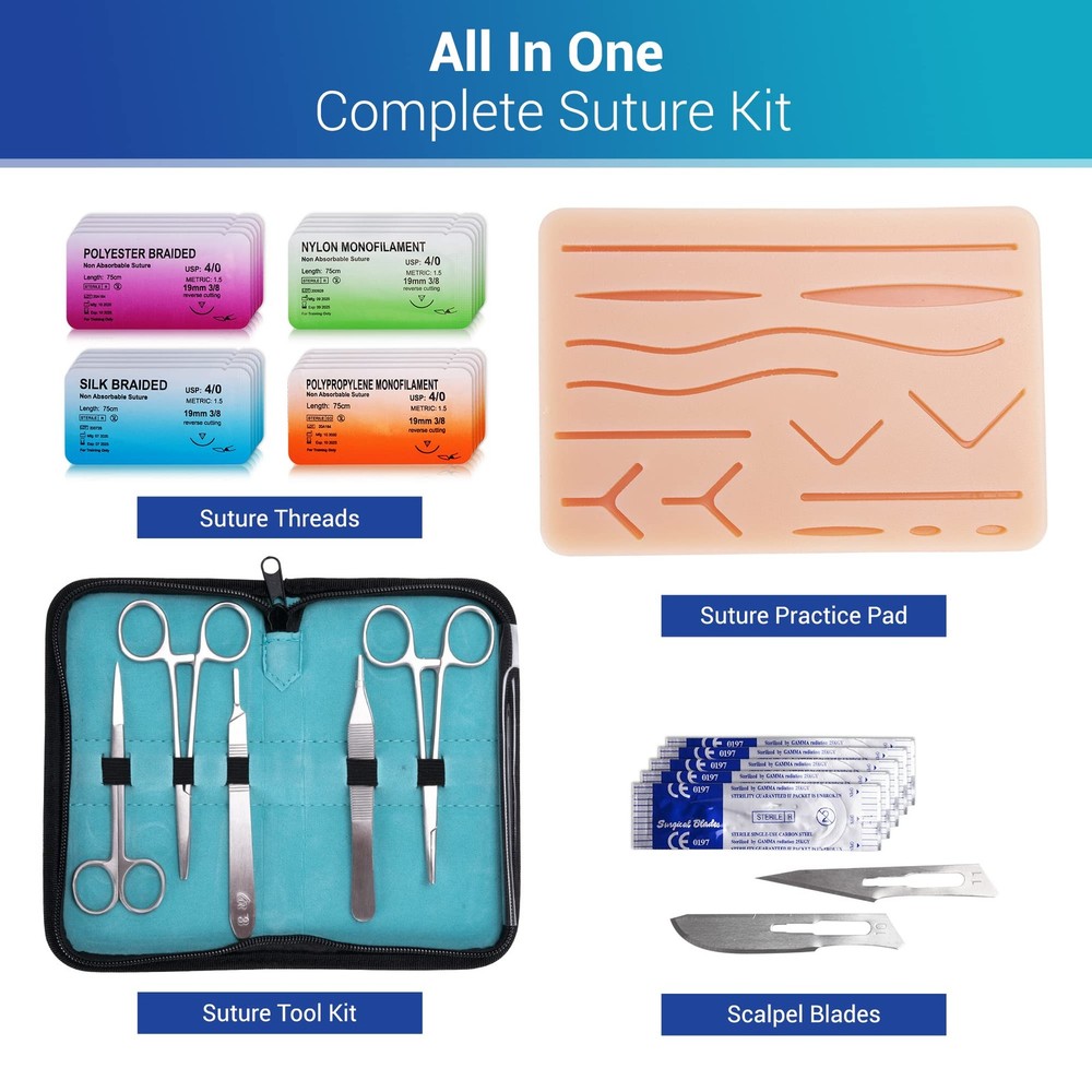 Suture Practice Kit for Students | Complete Set (32 Pieces) Include Durable L...