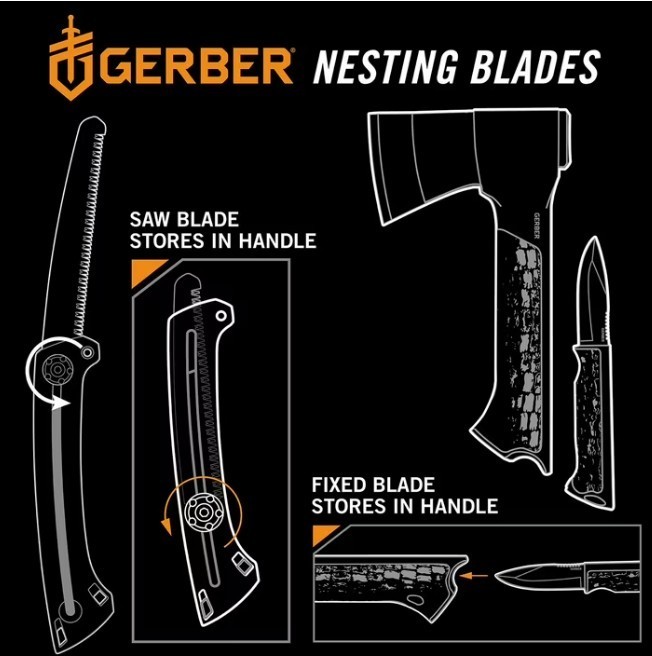 GERBER 3-IN-1 HATCHET KNIFE & SAW KIT CAMPING TOOL WITH SHEATH BRAND NEW!