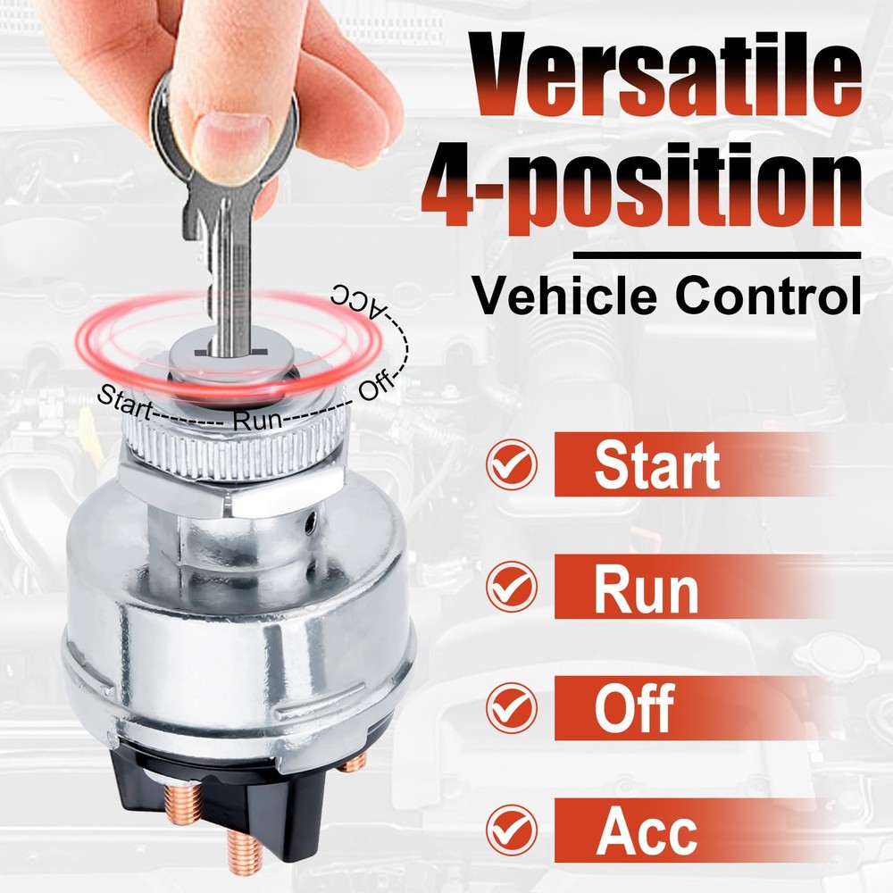 Ignition Switch with Key, Universal Ignition Key Switch, 12V 4 Position Start...