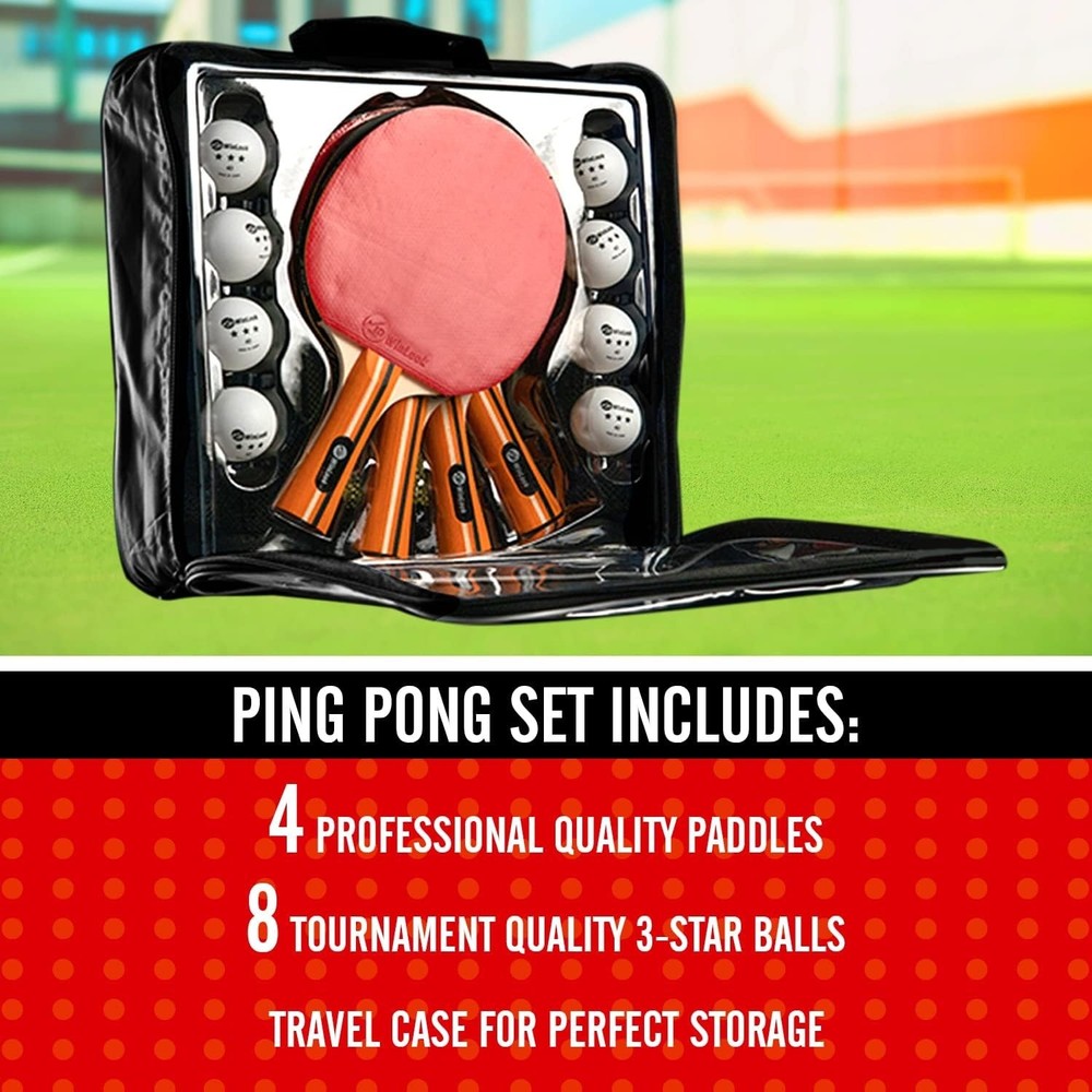 High-Quality Ping Pong Racket Bundle - 4 Paddles, 8 Balls