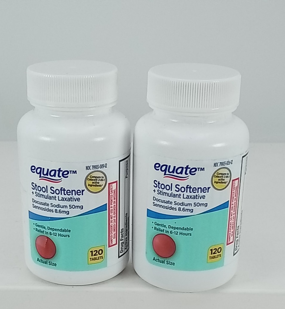2 Equate Stool Softener Plus Stimulant Laxative Tablets for Constipation,