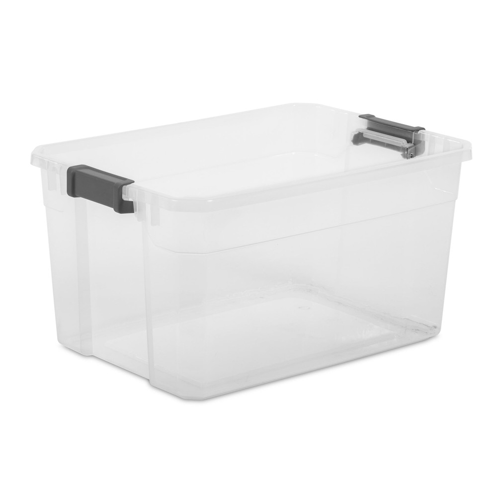 76 Quart Stacker Box, Durable Clear Plastic Bin with Lid, Dark Gray