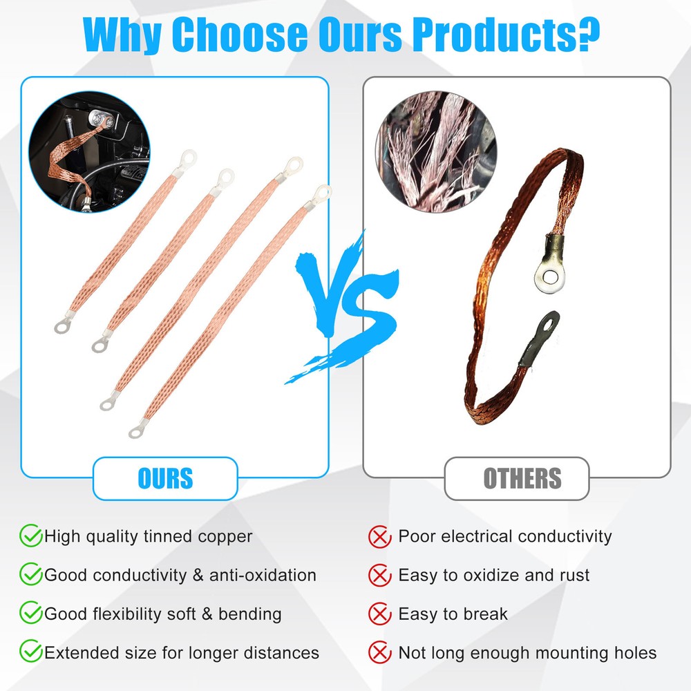 4X Engine Ground Strap Cable Copper Kit For Car Truck Firewall Engine Body Frame