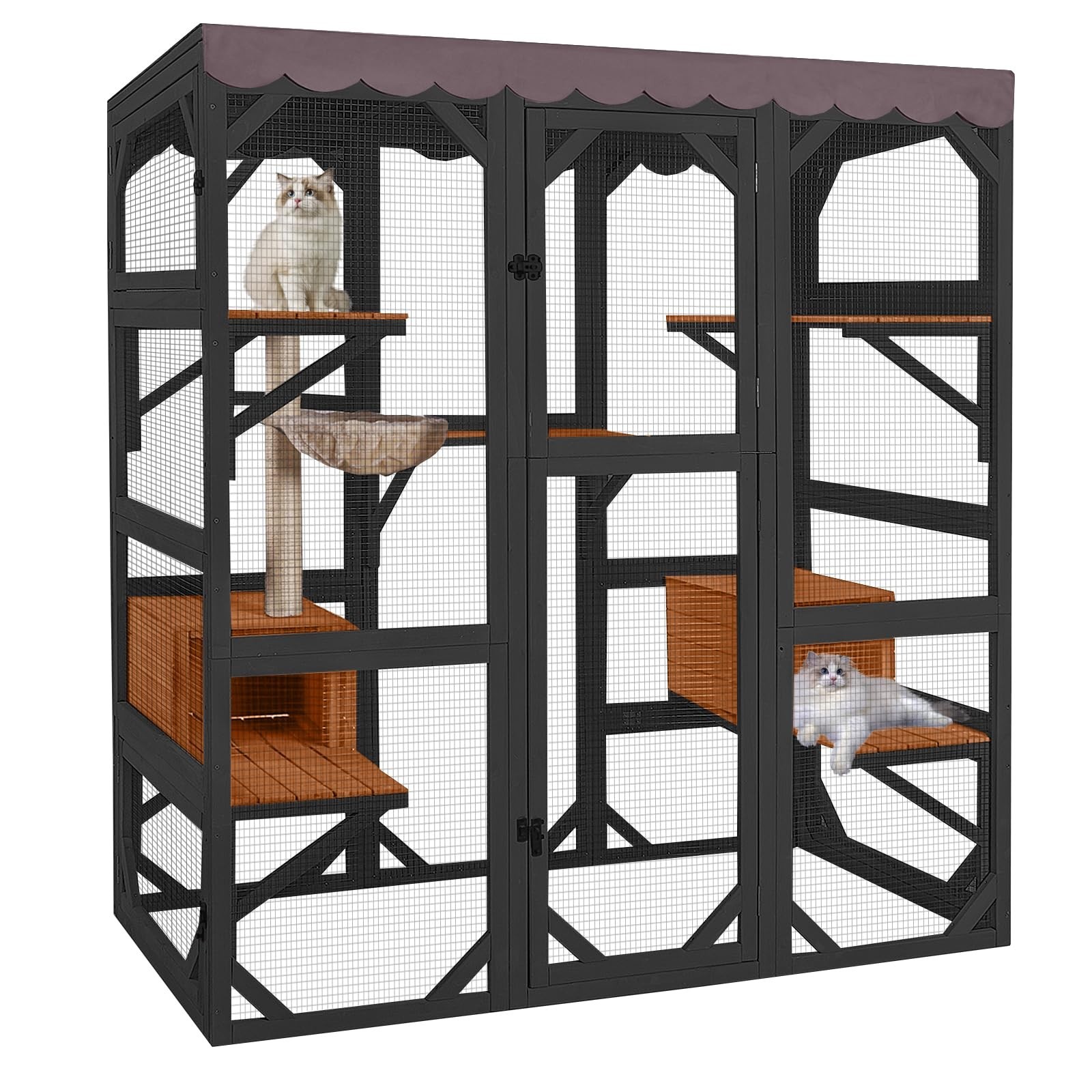 Catio Outdoor Cat Enclosure with Scratch Post, Hammock, Large Window Cat House