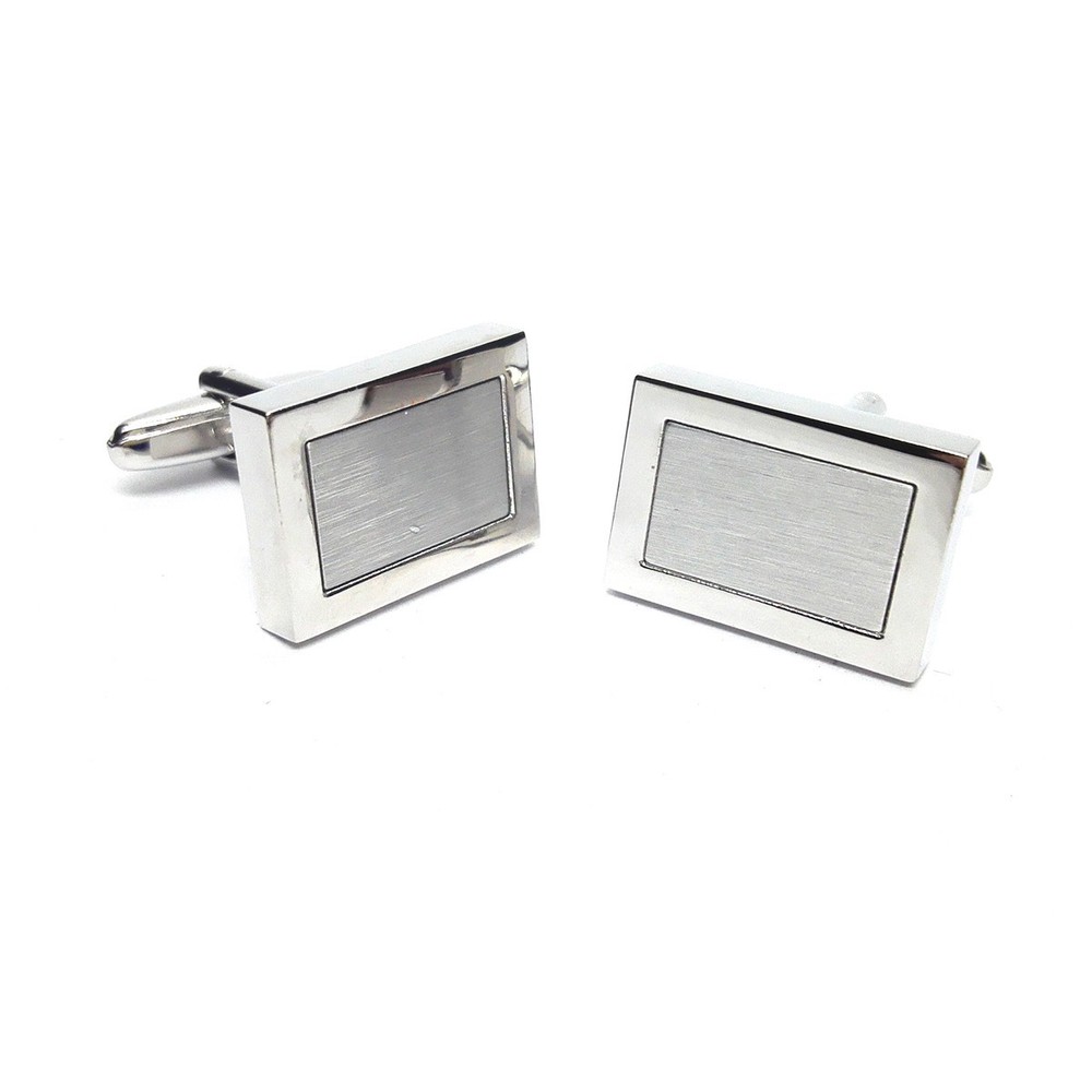 Brushed Silver Rectangular Classic Cufflinks in a Cufflink Box X2PSF130