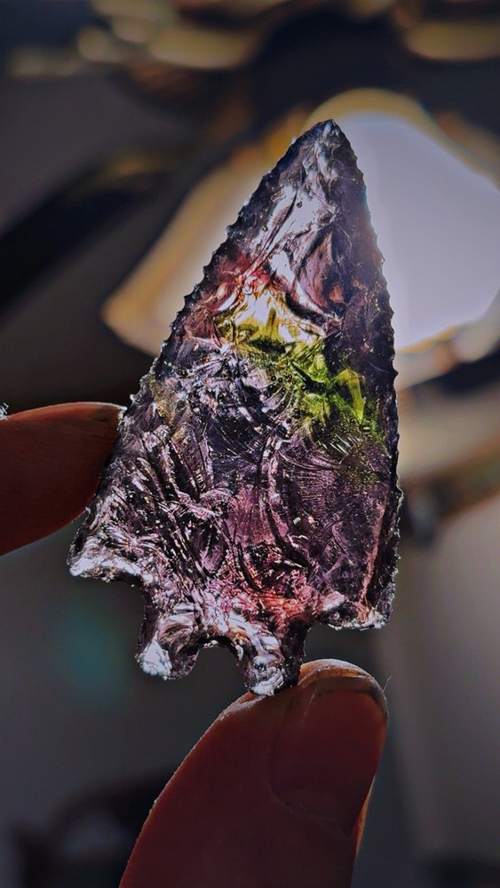 Flintknapped Melted Glass Bifurcated Arrowhead, Beautiful