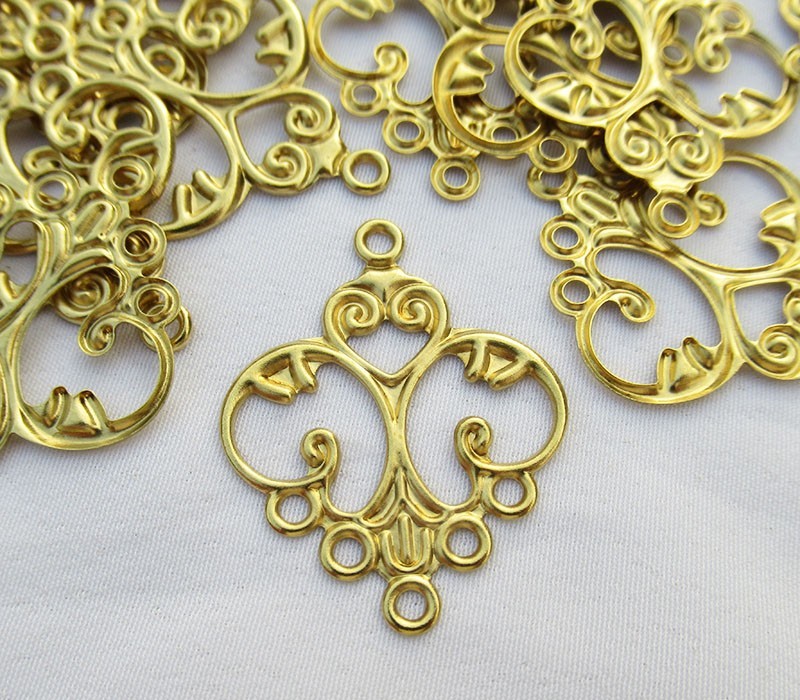 100pcs Charm Connector 25x32mm Brass Filigree Earring Component