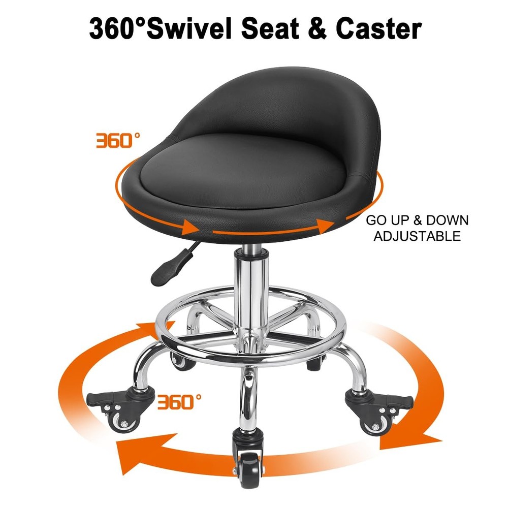 Rolling Work Stool with Storage Tray Height Adjustable Mechanics Seat Chair