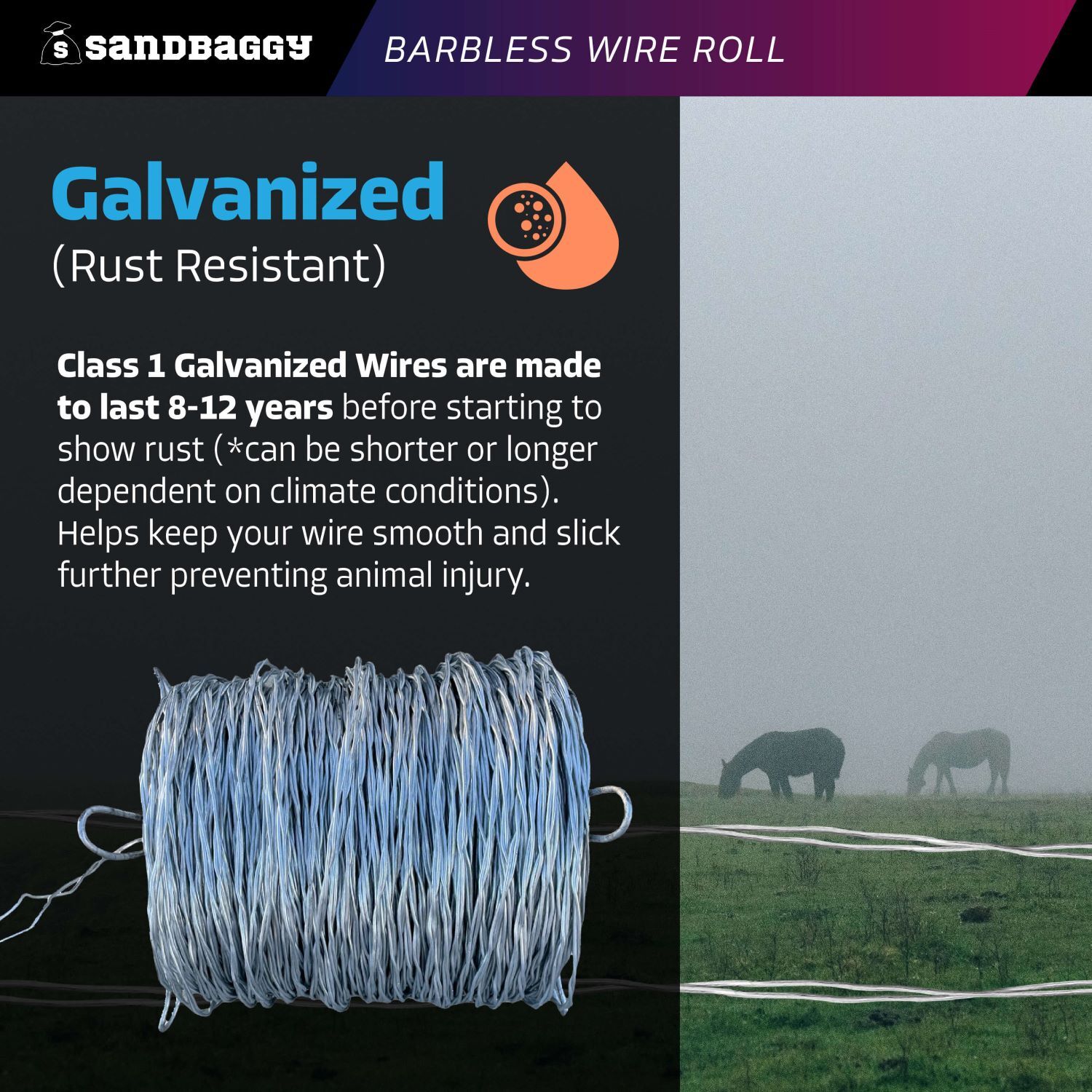 Sandbaggy Barbless Wire Roll - Twisted - 12.5 Ga Galvanized Steel [Will Call]