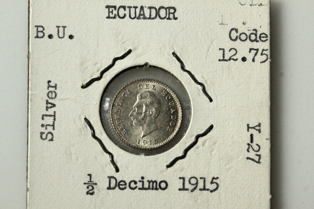 1915 Ecuador 1/2 Decimo 90% Silver Coin Grades Mint State (NUM7157)