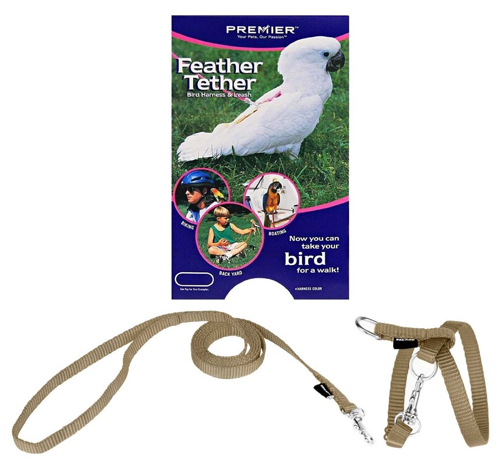 Premier Feather Tether Bird Harness and Leash MEDIUM FAWN for Mini Macaws