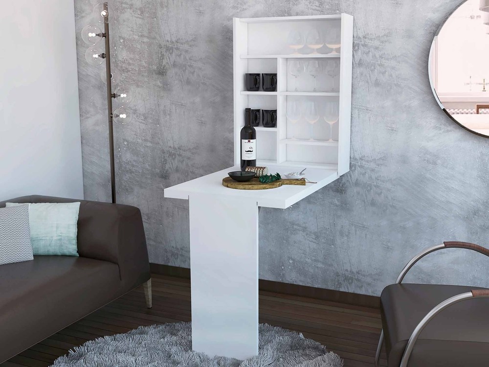 Vatta Wall Foldable Table, Seven Interior Shelves, Extending Table
