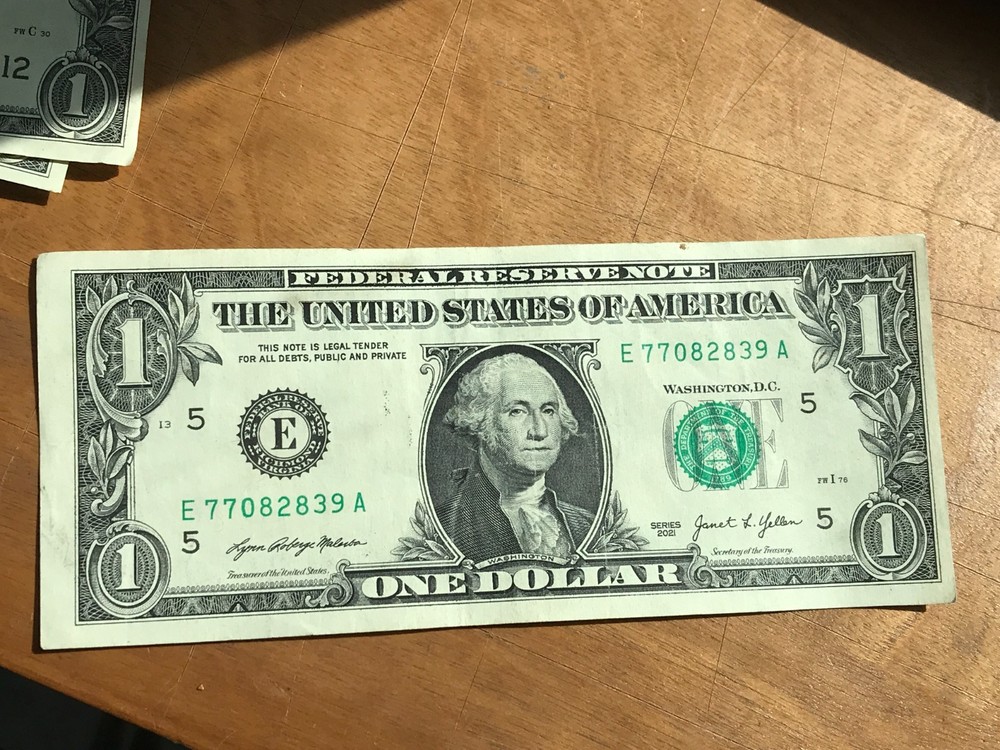 2021-$1 One Dollar Bill MISALIGNED ERROR/MISCUT BILL