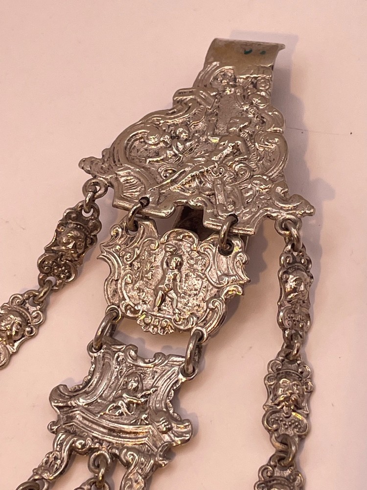 Chatelaine Solid Silver Antique Victorian Continental pin cushion pencil etc