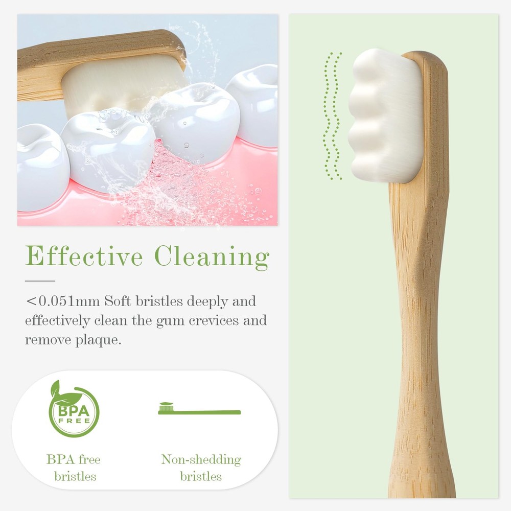 Extra Soft Bamboo Toothbrushes for Sensitive Gums - Eco-Friendly 4 Pack