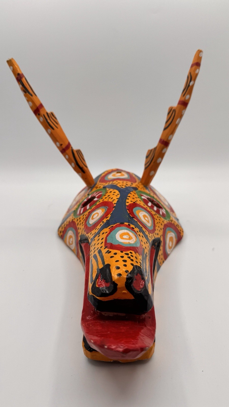 Vintage Hand Carved Guatemalan Deer Mask Painted Folk Art Wall Decor