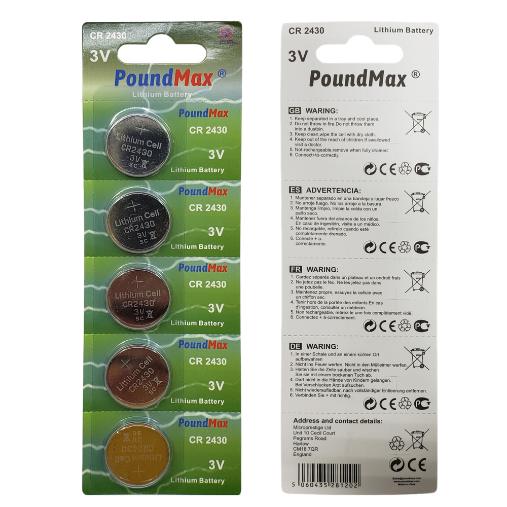 PoundMax CR2430 Batteries 3v Lithium Button Cell Battery Combo Pack - 5 Count