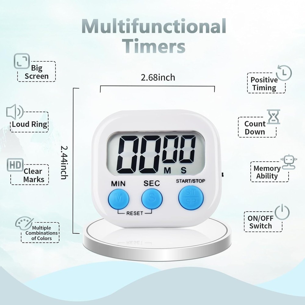 4 Pack White Digital Kitchen Timer Magnetic Digital Timer with Big Display Lo...