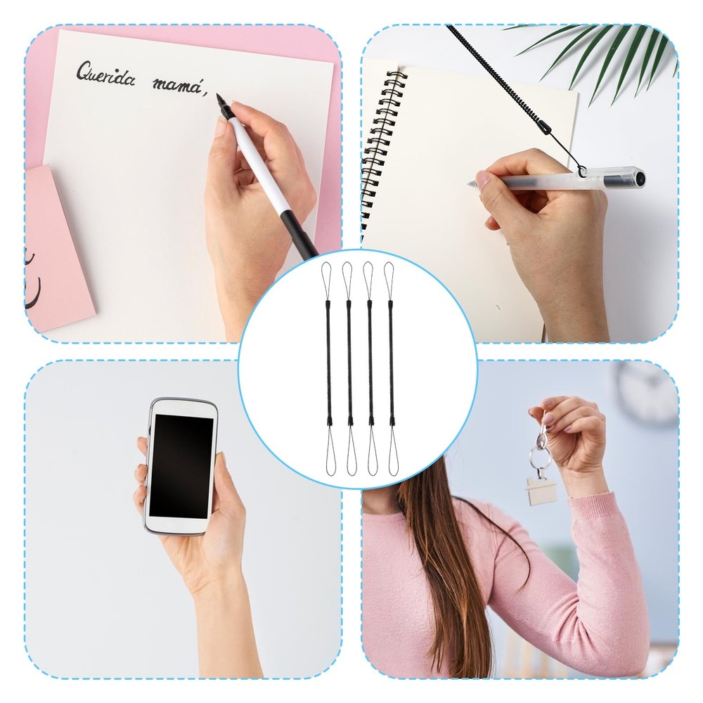 Mabor 4Pcs Pen Leash, Stylus Tether, Plastic Elastic Tether 23 cm, Black