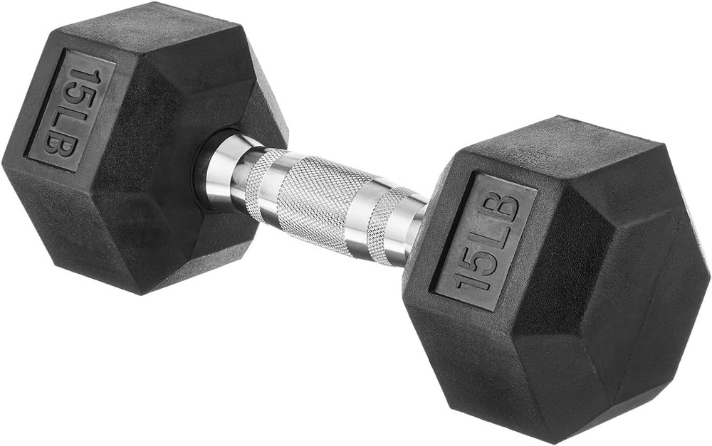 Amazon Basics Rubber Hex Dumbbell Hand Weight, 15 Pounds, Single