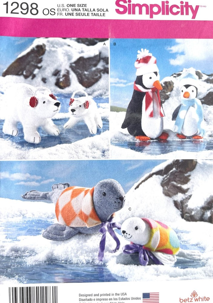 Simplicity Stuffed Polar Bears,Penguins,Seals Pattern 1298 UNCUT