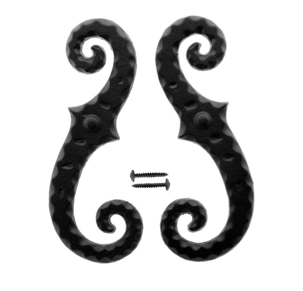 NEW Pair Black Galvanized Iron Dummy Scroll Window Shutter Dogs w/ Hammered Edge