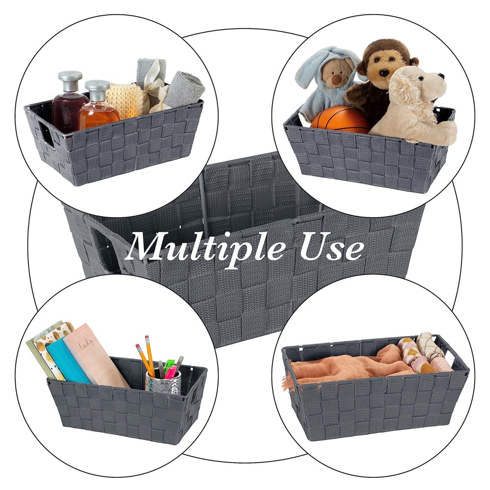 Simplify Small Shelf Woven Strap Tote | Decorative Storage Basket | Built in ...