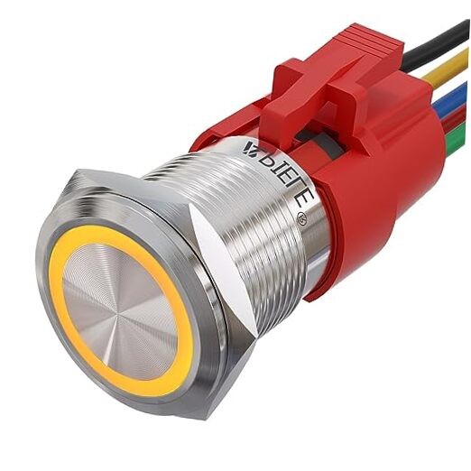 19mm Momentary Push Button Switch On Off Silver Shell Silver Shell-Yellow