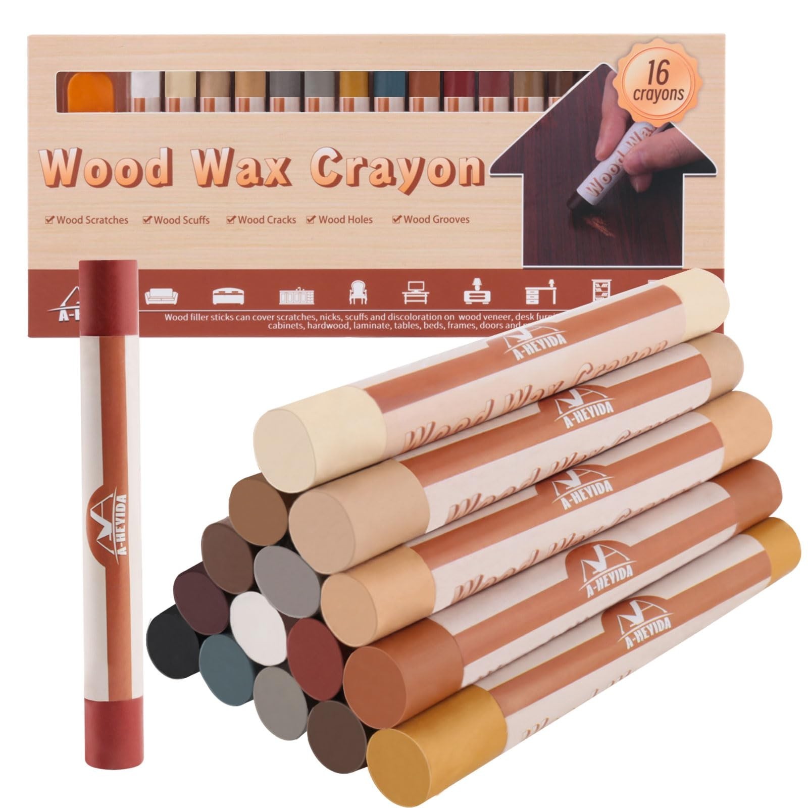 Wood Filler Sticks - 16 Colors Wood Repair Wax Crayons, Furniture Scratch Wax...