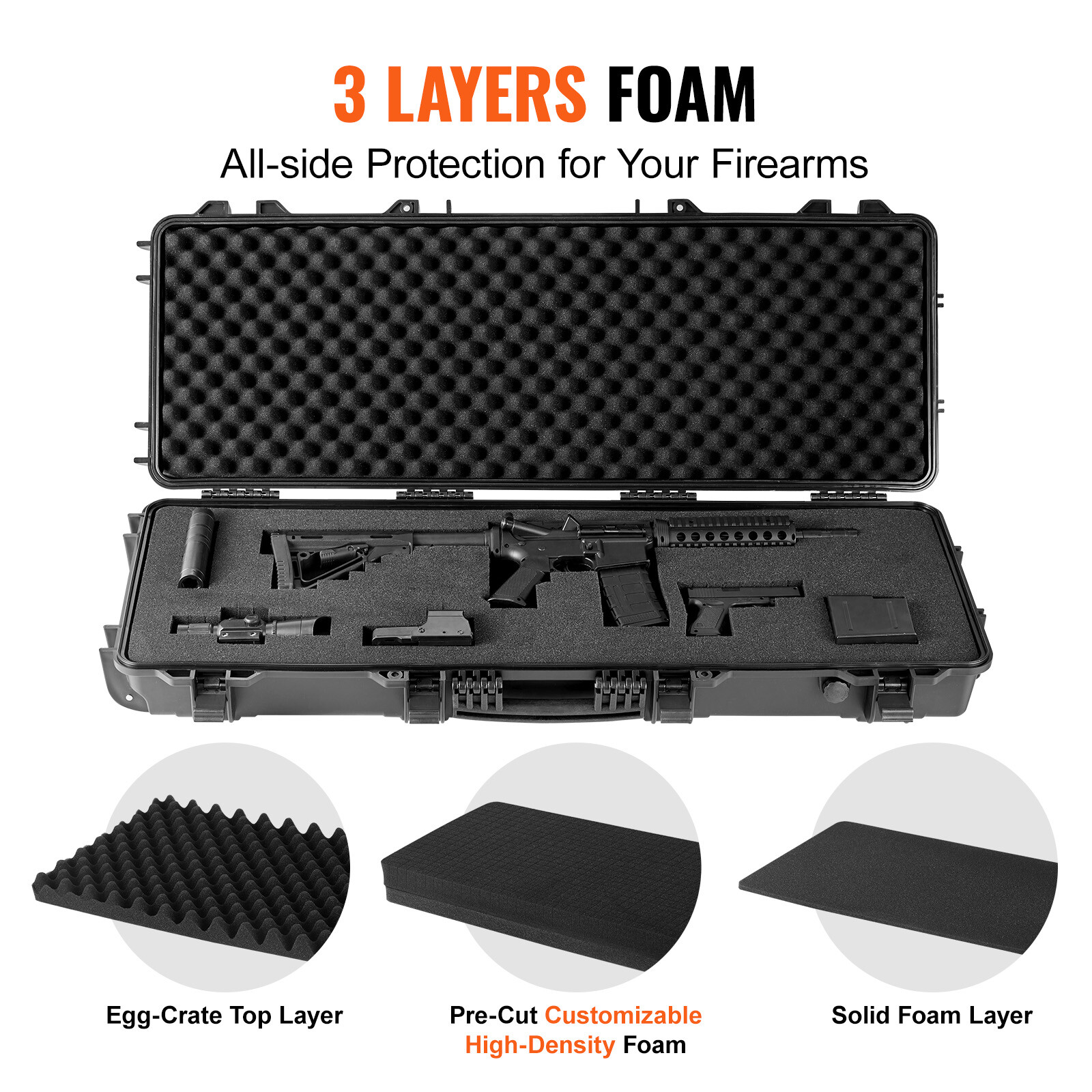 VEVOR 42 Inch Rifle Hard Case with 3-Layer Foam, New