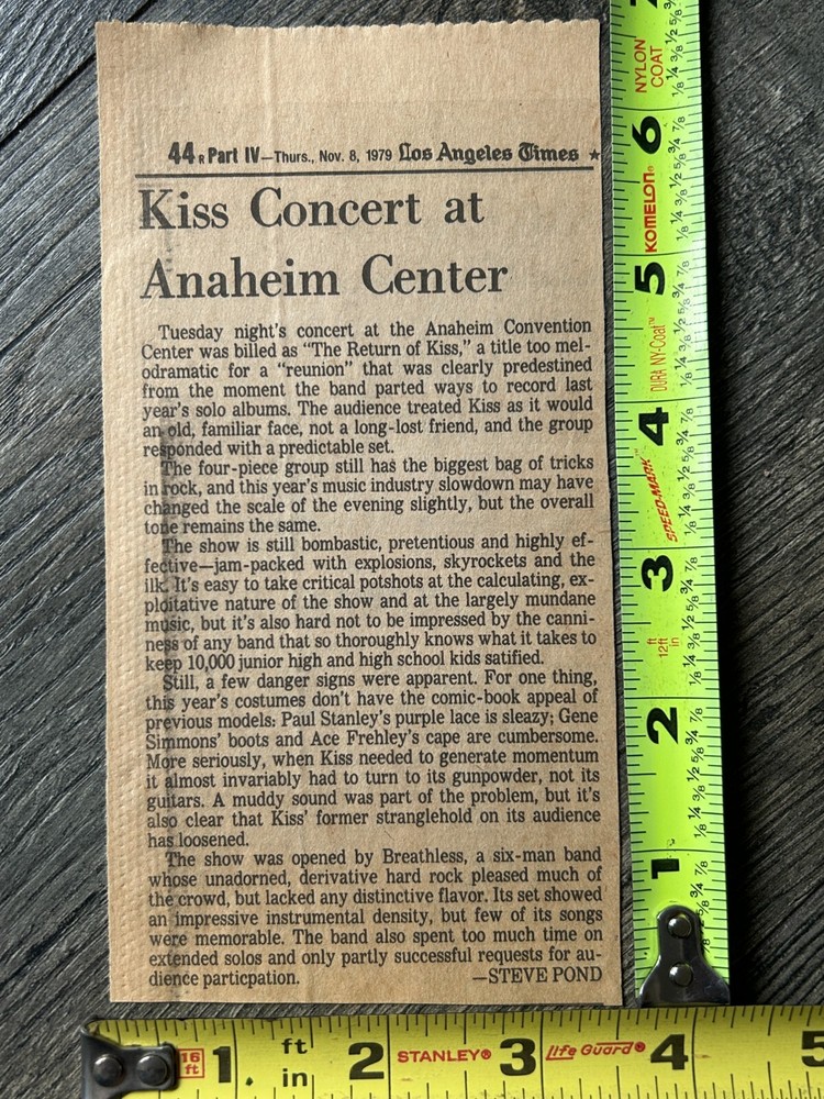 KISS Concert Ad Clipping Dynasty Tour Anaheim CA Nov 1979 Vintage Kiss Aucoin