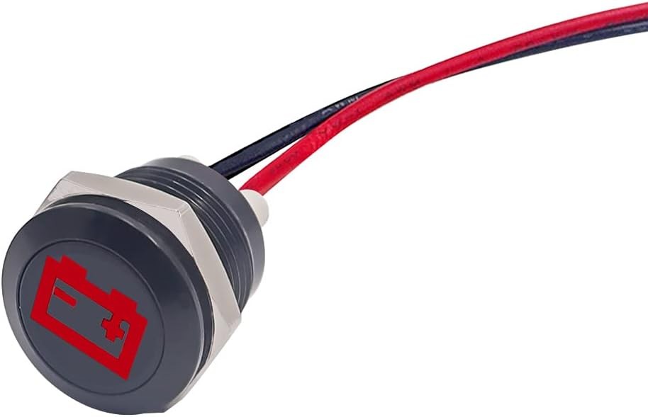 LED Indicator Pilot Dash Light (Battery/Alternator Warning) Red, 1/2"black