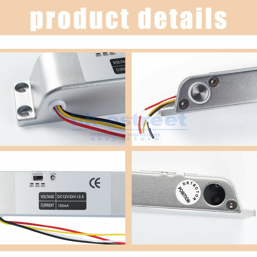 DC12V Electric Drop Bolt Lock NC Fail-Safe for Door Access Control System US