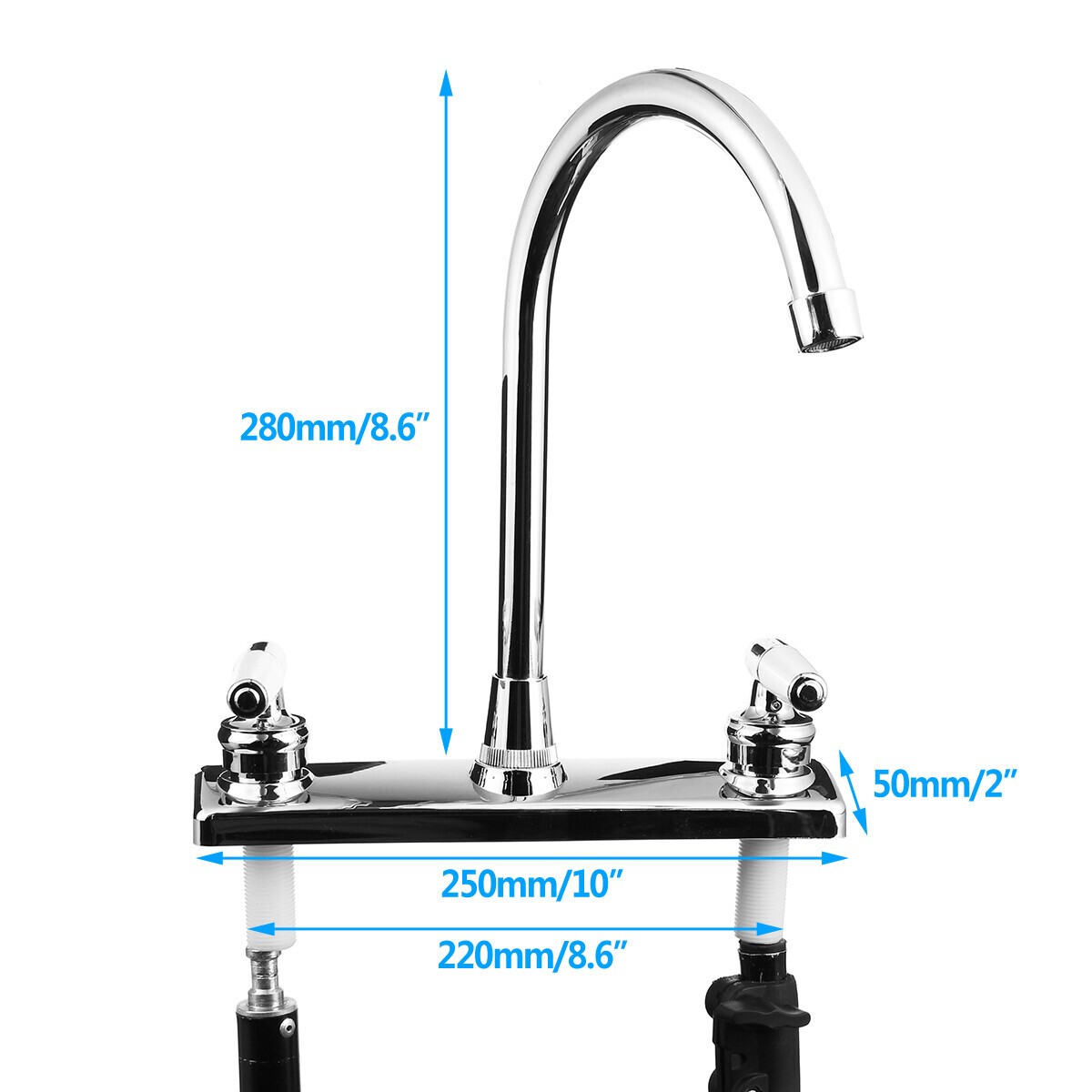 8Inch Chrome High Arc Kitchen Faucet 2Handle Sink Mixer Tap Deck Mounted Plastic