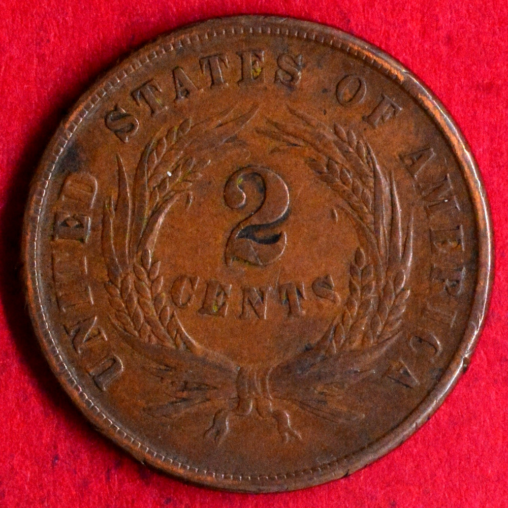 1864 LARGE MOTTO TWO CENT PIECE