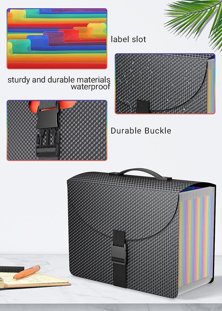 25 Pockets Expanding File Folder with Handle,Expandable File Organizer,Portab...