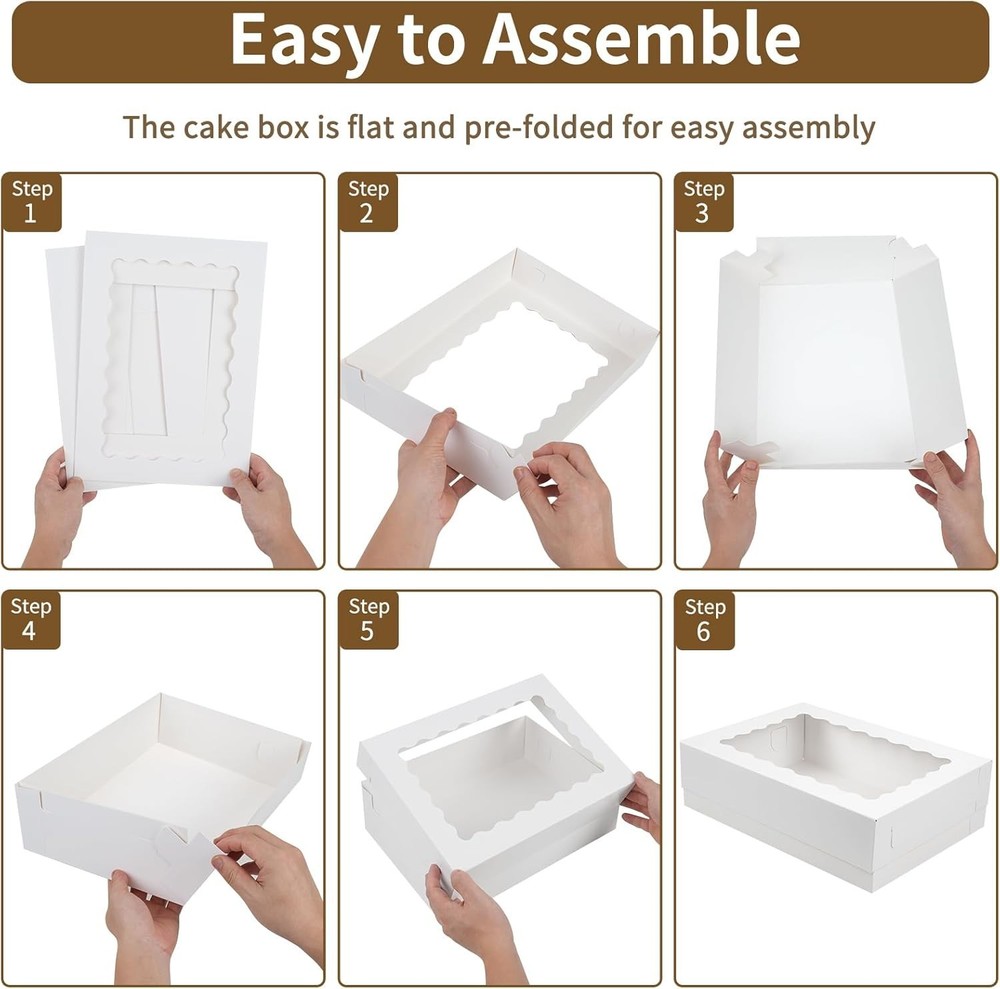14x10x4in Sheet Cake Boxes, White Quarter Bakery Boxes with Window, for Cake ...